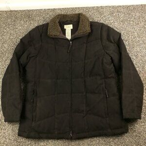 LL Bean Jacket Quilted Goose Down Puffer Coat Sherpa Collar Brown Womens Large